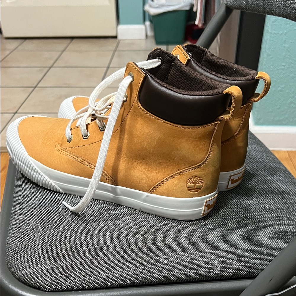 Timberland Brown and White High-Top Shoes